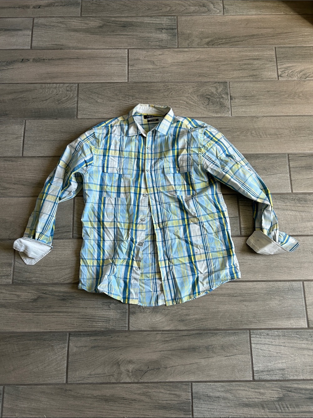 Axist Men's Plaid Button-Down Shirt in Light Blue & Yellow